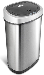 NINESTARS DZT-50-9 Automatic Touchless Infrared Motion Sensor Trash Can, 13 Gal 50L, Stainless Steel Base (Oval, Silver/Black Lid)