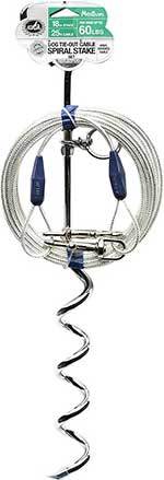 Pet Champion Spiral Stake & Tie-Out Dog Cable Combo, Medium, 25-ft
