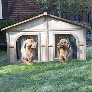 Extra Large Solid Wood Dog Houses - Suits Two Dogs Or 1 Large Breeds. This Spacious Large Dog Kennel Has Two Doors And Can Be Partitioned For Two Dogs. Large Outdoor Dog Bed Has A Raised Bottom and Natural Insulation. Your Perfect Large Dog Bed