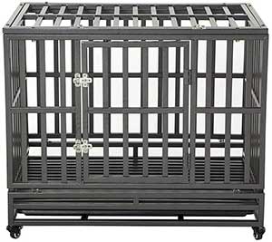 LUCKUP Heavy Duty Dog Crate Strong Metal Kennel and Crate for Large Dogs,Easy to Assemble with Four Wheels