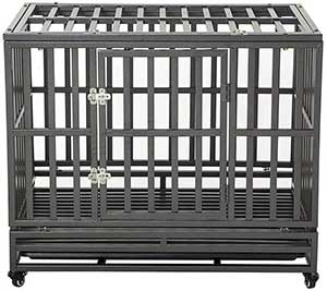 LUCKUP-Heavy-Duty-Dog-Crate-Strong-Metal-Kennel-and-Crate-for-Large-Dogs,Easy-to-Assemble-with-Four-Wheels LUCKUP Heavy Duty Dog Crate Strong Metal Kennel and Crate for Large Dogs,Easy to Assemble with Four Wheels