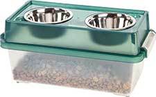 IRIS Elevated Dog & Cat Feeder with Airtight Food Storage, Green/Gray, 4-cup