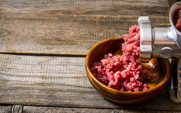 Minced deer meat out of a meat grinder can be beneficial for dog nutrition